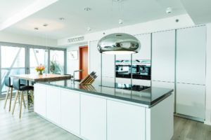 Executed Project, Dubai, Damac Park tower, Business Bay, Schüller C collection, White kitchen with black countertop