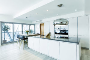 Executed Project, Dubai, Damac Park tower, Business Bay, Schüller C collection, White kitchen with black countertop