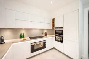 Executed Project, Dubai, Old Town, Business Bay, Schüller C collection, White kitchen with grey countertop