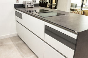 Executed project - Kitchen in Dubai Old Town, Black and White Kitchen which also has Cube system and Cosentino countertop