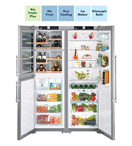 product photo of freestanding fridge by liebherr with features thumbnails