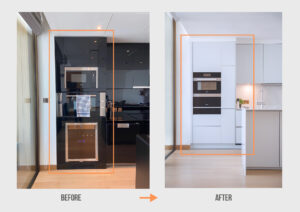 Before&After NH Bulgari Residences Apartment Kitchen & Lighting Project by Goettling Interiors