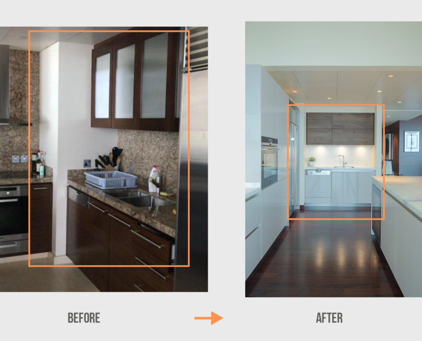Before&After AL Burj Khalifa Apartment Kitchen Project by Goettling Interiors