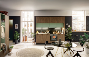 Schüller Avola kitchen with Oceanix handle in contect wit hliving area